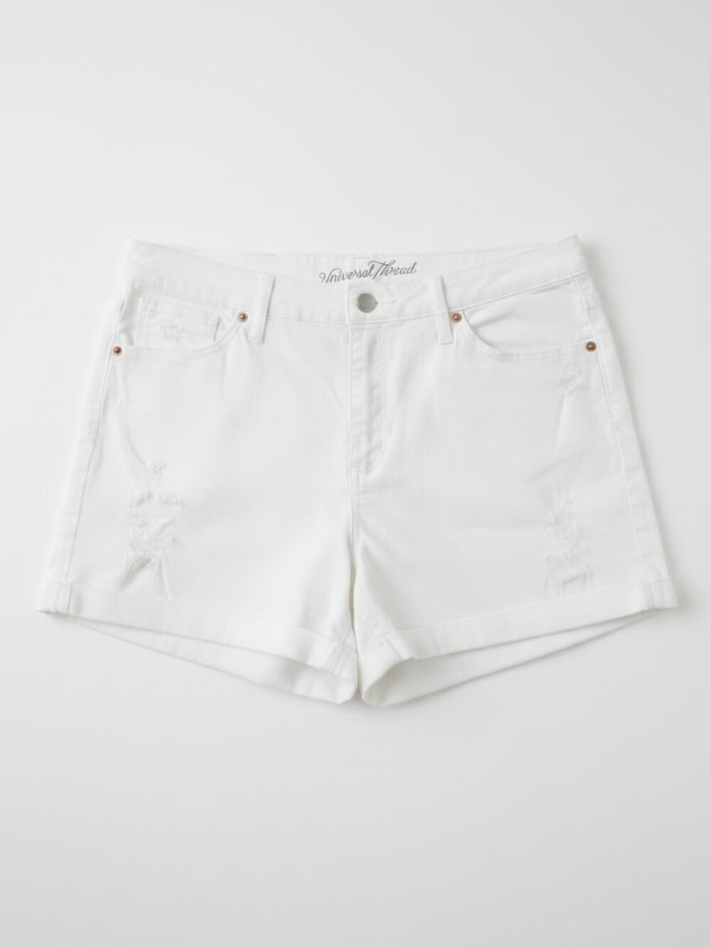 Universal Thread White Distressed Denim Shorts | Cuffed | Size 14/32R